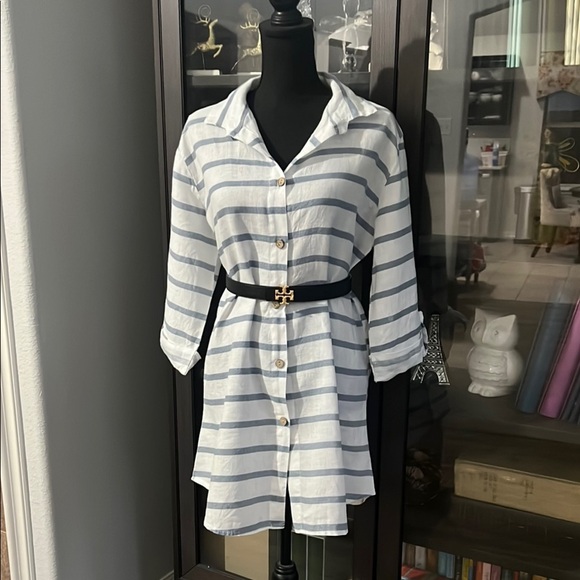 Italian 100% linen Striped Button-Up Shirt dress small - Picture 6 of 6